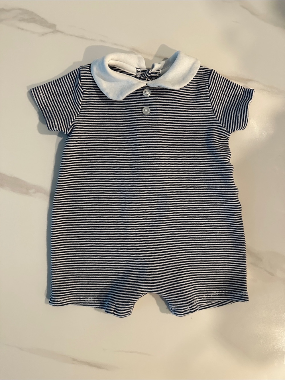 Petit Bateau Navy and White Striped Collar Romper